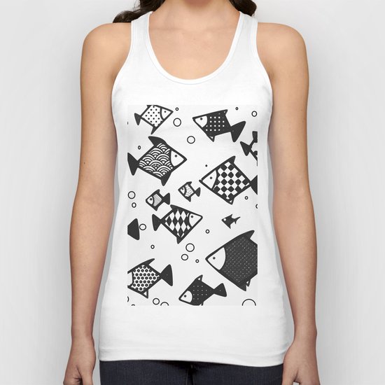 Hipster fish seamless drawing art Unisex Tank Top