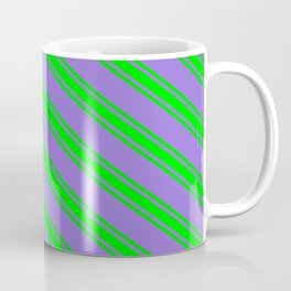[ Thumbnail: Purple and Lime Colored Lines Pattern Coffee Mug ]