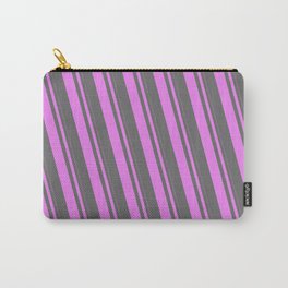 [ Thumbnail: Violet and Dim Grey Colored Pattern of Stripes Carry-All Pouch ]