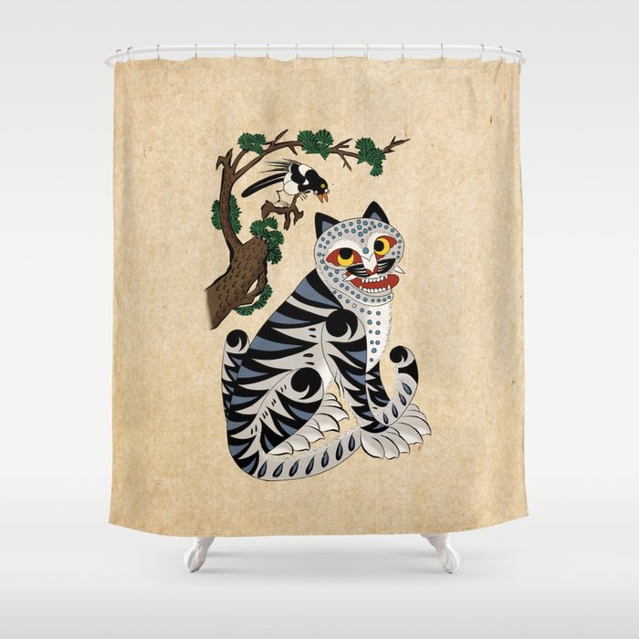 Minhwa: Tiger and Magpie B Type Shower Curtain