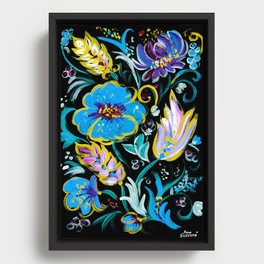 Colorful floral abstraction #4 acrylic painting , flower acrylic painting on a black background, Framed Canvas