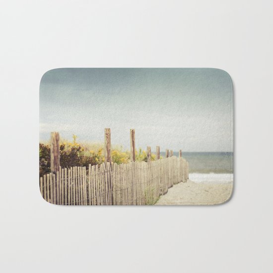Beach Fence Photography Blue Brown Coastal Photo Seashore Dune Sand Ocean Seaside Bath Mat