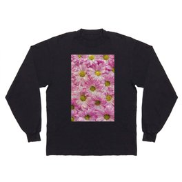 Elegant Pink White Yellow Glitter Daisies Floral Long Sleeve T-shirt