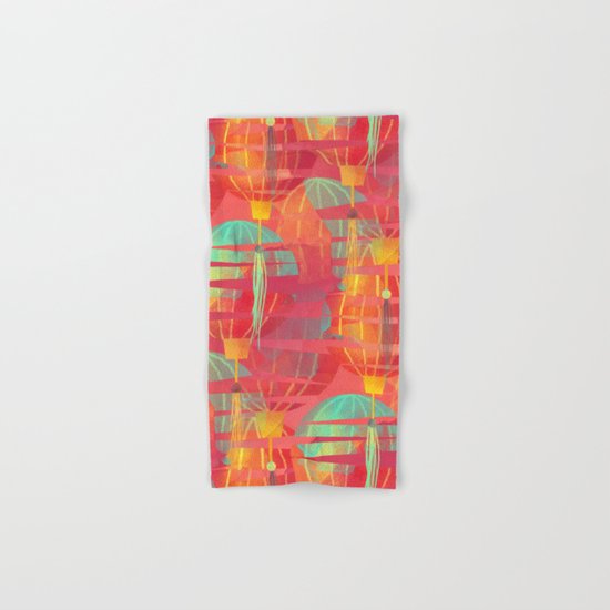 Watercolor Paper Lanterns on Pink Hand & Bath Towel