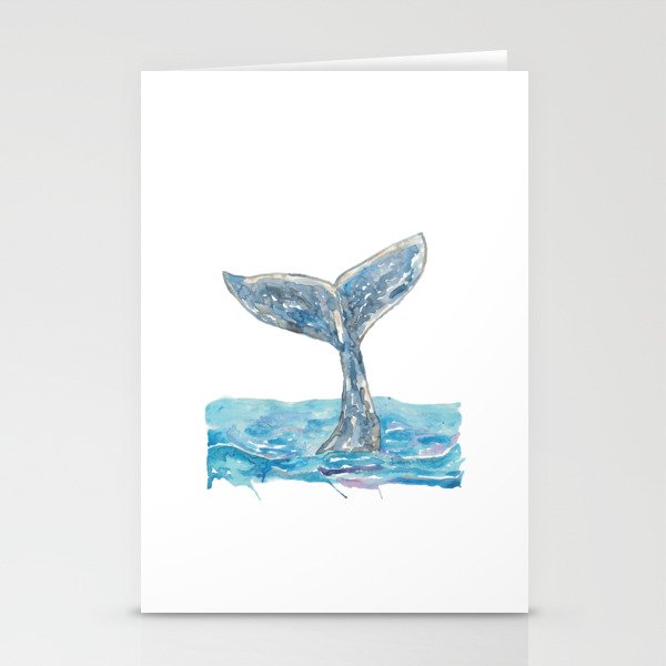Humpback whale tail watercolor painting Stationery Cards