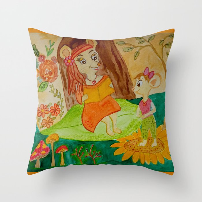 Cute mouses-family-Illustration for children Throw Pillow