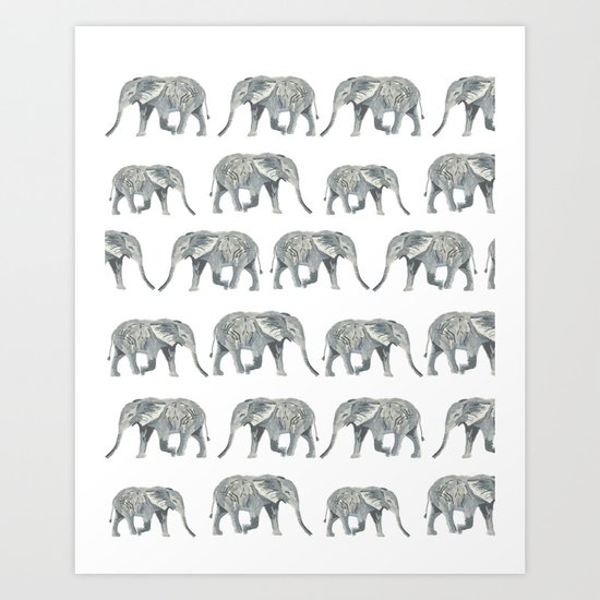 Elephant nature safari tropical painting watercolor nature pattern Art Print