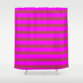 [ Thumbnail: Fuchsia and Sienna Colored Striped/Lined Pattern Shower Curtain ]