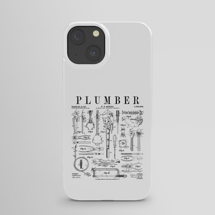 Plumber Plumbing Wrench And Tools Vintage Patent Print iPhone Case