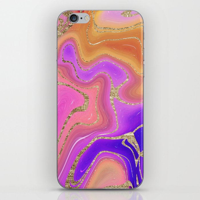 Hand Painted Very Peri And Sunny Orange Marble Texture iPhone Skin