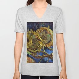 Four Cut Sunflowers - Auvers-sur-Oise Four sunflowers gone to seed by Vincent van Gogh V Neck T Shirt