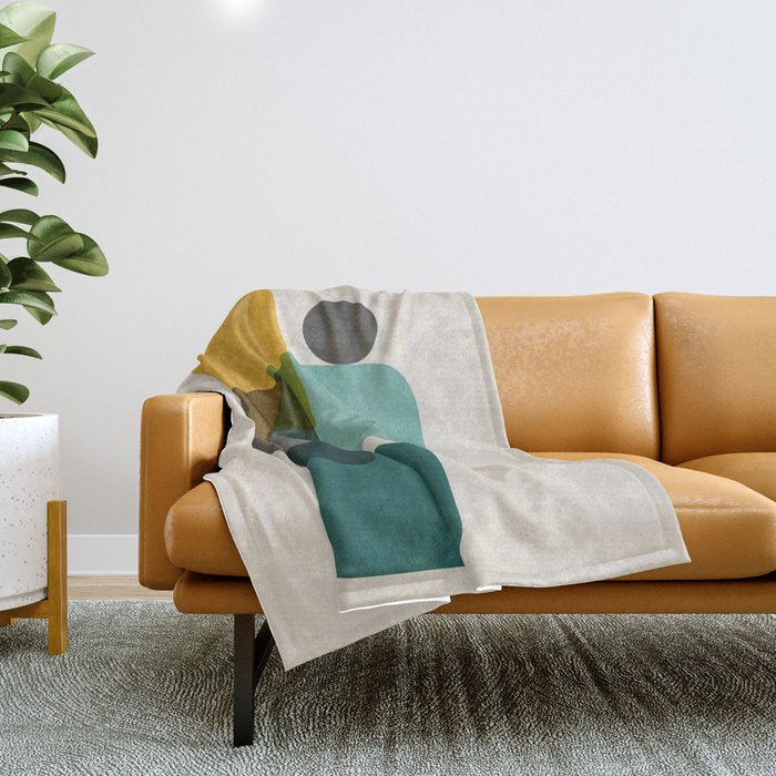 Teal Mustard Gray Art Throw Blanket
