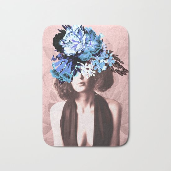 Floral Woman Vintage Blue and Pink Rose Gold Bath Mat