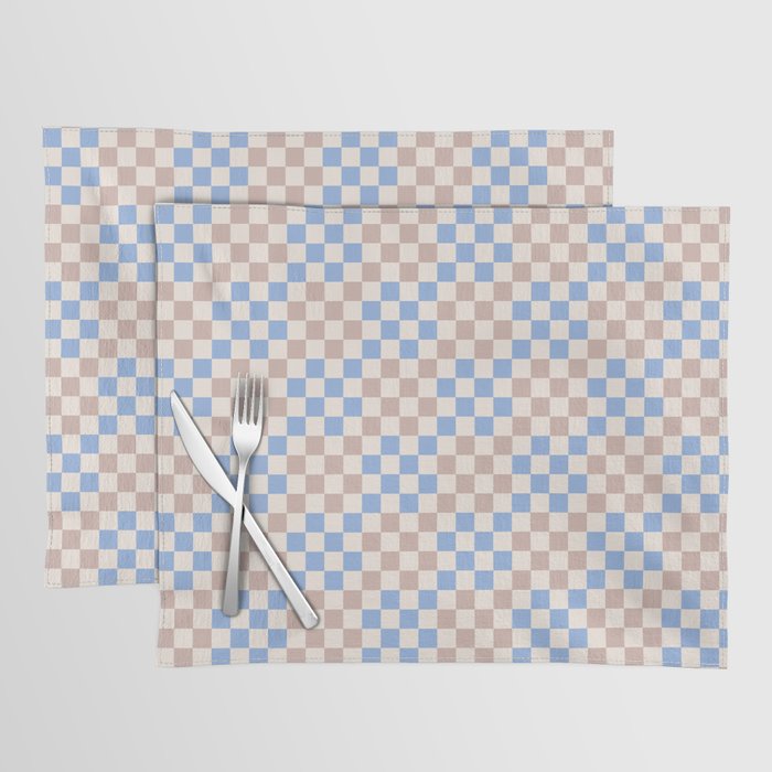 Retro Vintage Check in Baby Blue and Rose Smoke Tan Placemat
