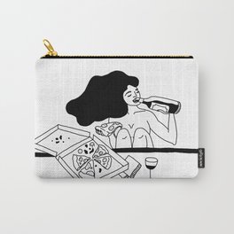 girl drinking wine eating pizza Carry-All Pouch