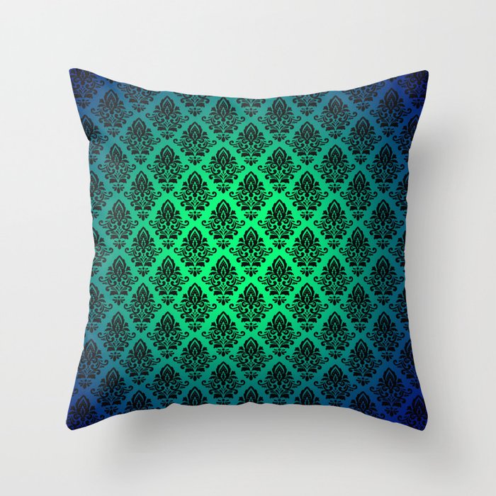 Black damask pattern gradient 2 Throw Pillow