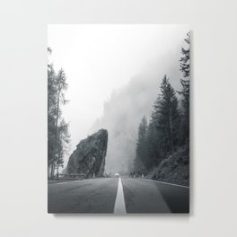 Mountain Road Italy | Black and White Landscape Metal Print