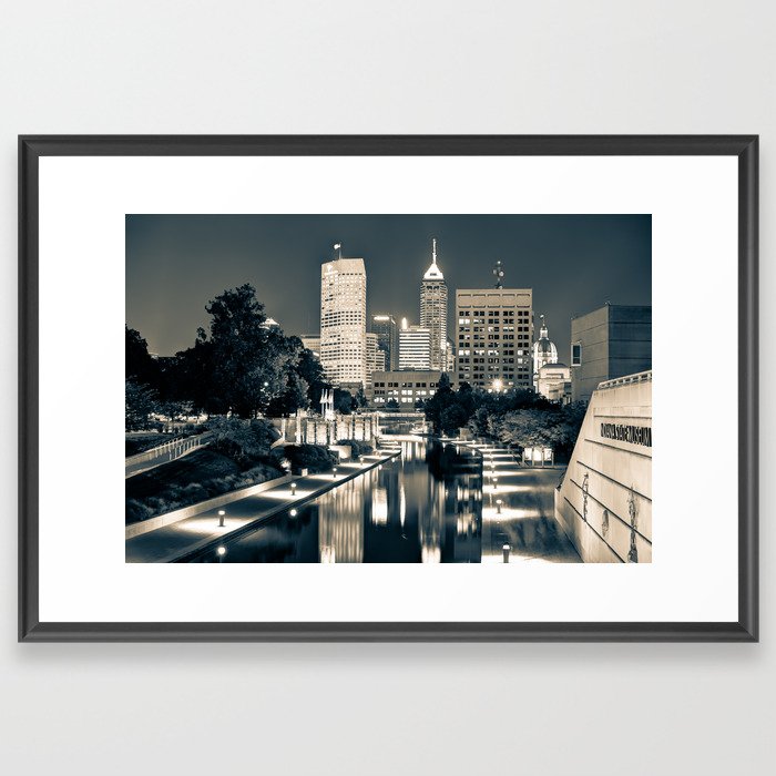 Downtown Indianapolis Indiana Skyline in Sepia Framed Art Print