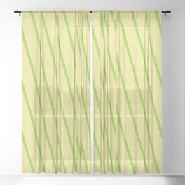[ Thumbnail: Tan & Green Colored Stripes/Lines Pattern Sheer Curtain ]