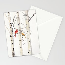 Birch Trees and Cardinal Stationery Card