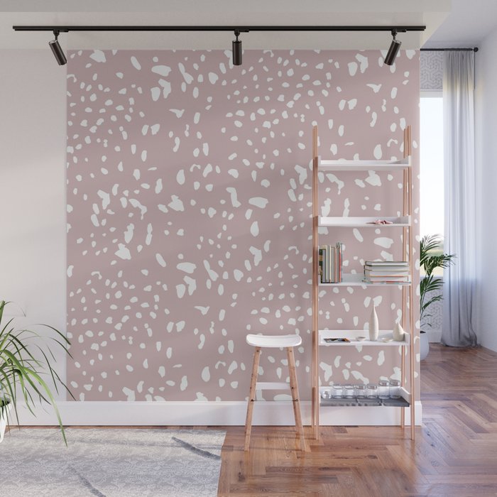 Wild spots cheetah dots boho animal print design white spots on soft pink blush Wall Mural