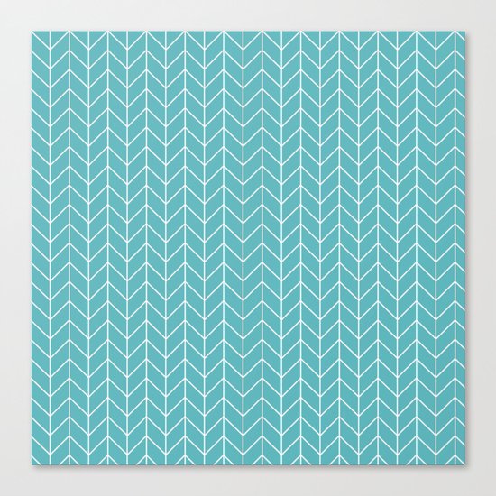 Nautical Navy Herringbone Pattern- White on Aqua on #Society6 Canvas Print