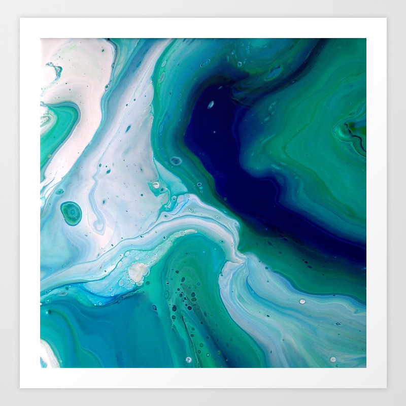 Abstract Mable Colorful Blue Turquoise Fluid Acrylic Painting