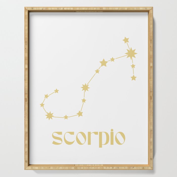 Scorpio Sign Star Constellation Art, Retro Groovy Gold Font, Wall Decor Serving Tray