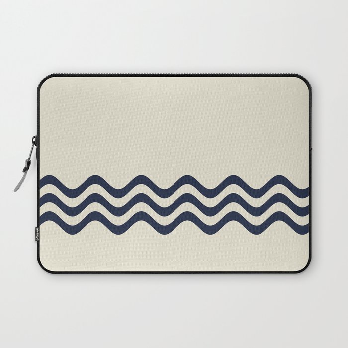Coastal Beige PPU7-13 and Navy Blue Wavy Horizontal Stripe Pattern Bottom Laptop Sleeve