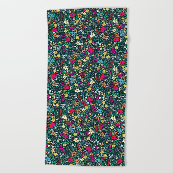 Summer floral print, colorful meadow Beach Towel