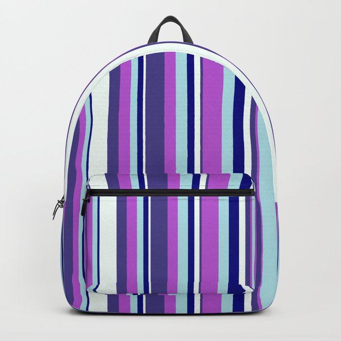 Colorful Blue, Powder Blue, Orchid, Dark Slate Blue & Mint Cream Colored Lined/Striped Pattern Backpack