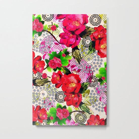 Flowers with Lace and Dots Metal Print