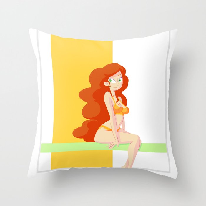 Cute red head pin-up / Mignonne pin-up rousse Throw Pillow