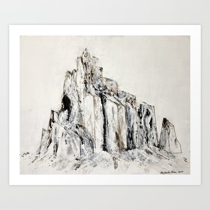 Abstract Landscape Painting Shiprock Black White Geometric Art