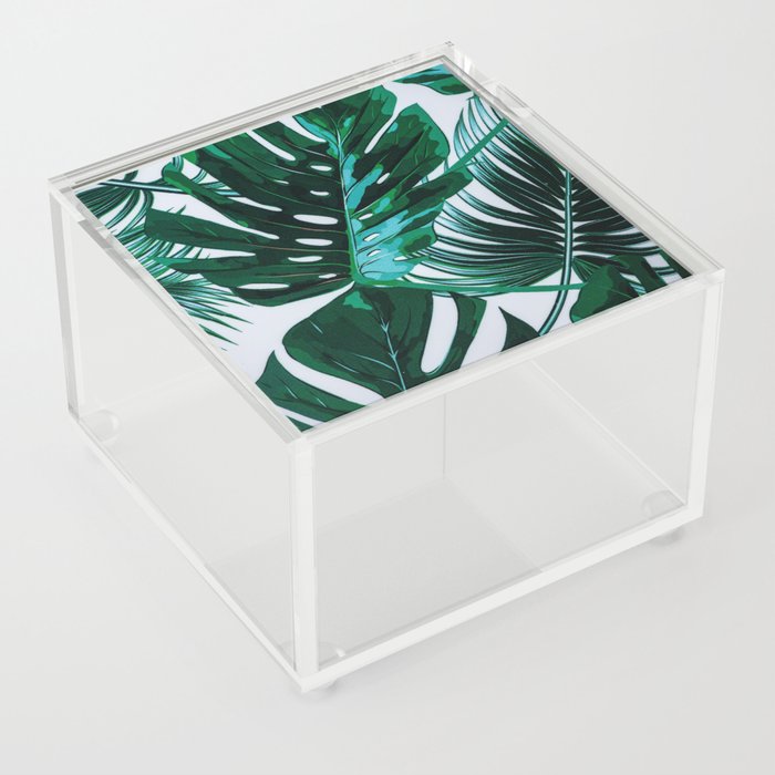 Tropical Green Palm Leaf Painting Acrylic Box