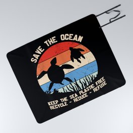 Save The Ocean Vintage Turtle Picnic Blanket