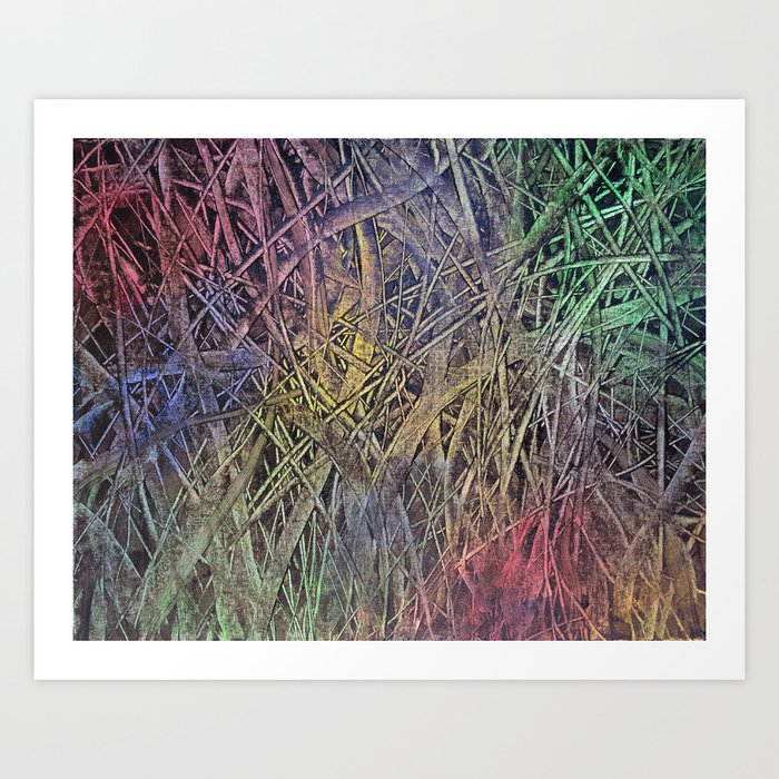 Grass Abstract Nature Original Acrylic Painting Green Blue