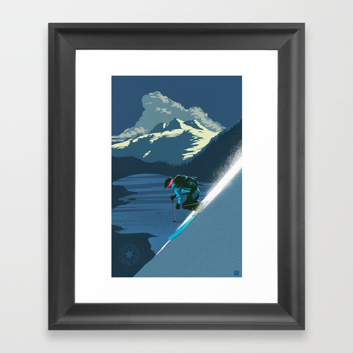 Retro Sunset Alpine Ski Travel Poster Framed Art Print
