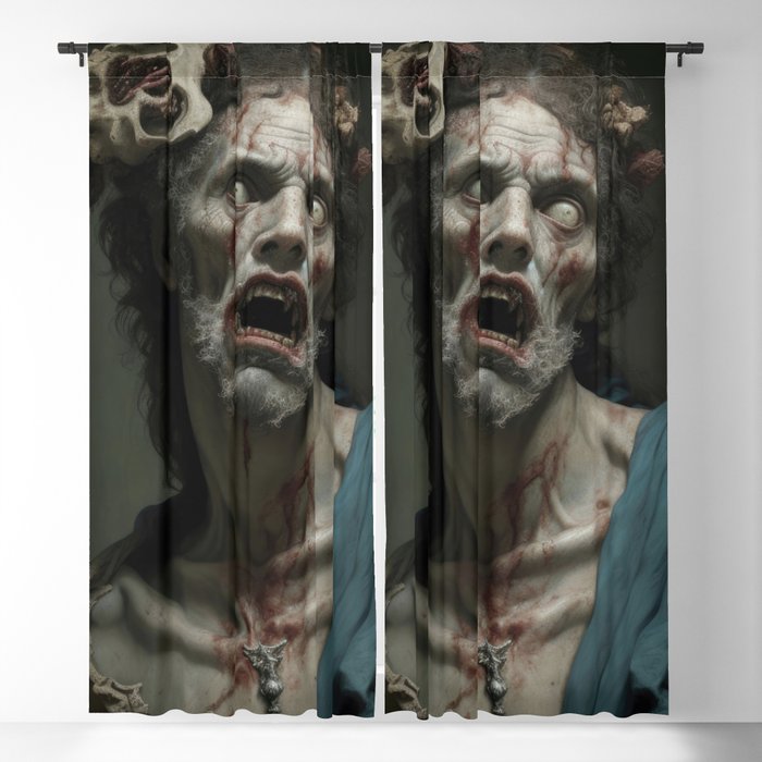 Renaissance Painting Vintage Floral Zombie with Bones in His Hair Michelangelo Inspired  Blackout Curtain