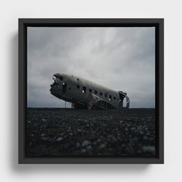Iceland Plane Wreck on black sand beach Framed Canvas