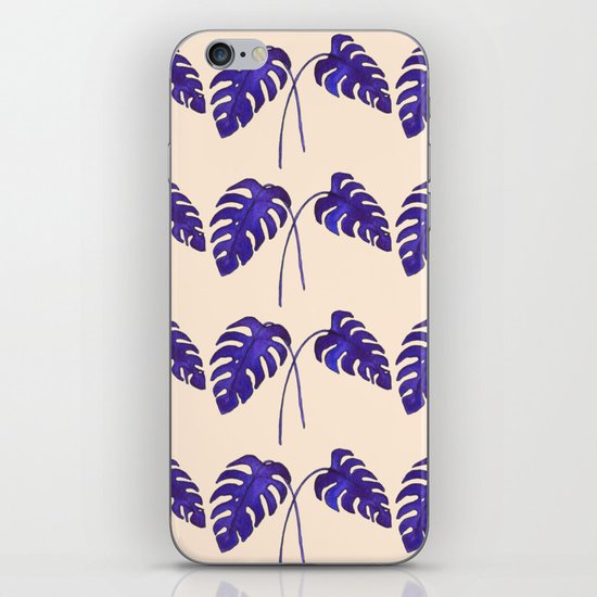Indigo Monstera Leaf Watercolor on Blush iPhone & iPod Skin