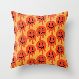Melted Smiley Faces Trippy Seamless Pattern - Red Throw Pillow