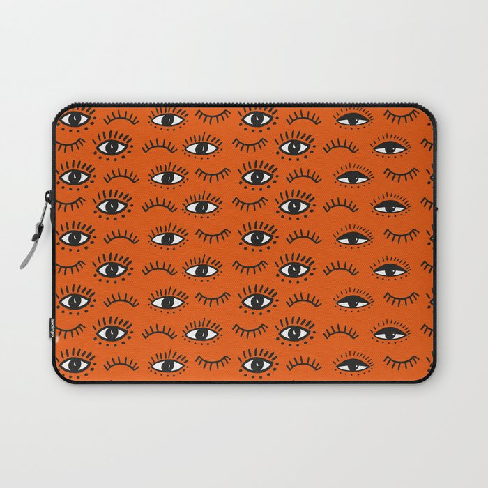 Hand Drawn Eyes Pattern - Orange Laptop Sleeve