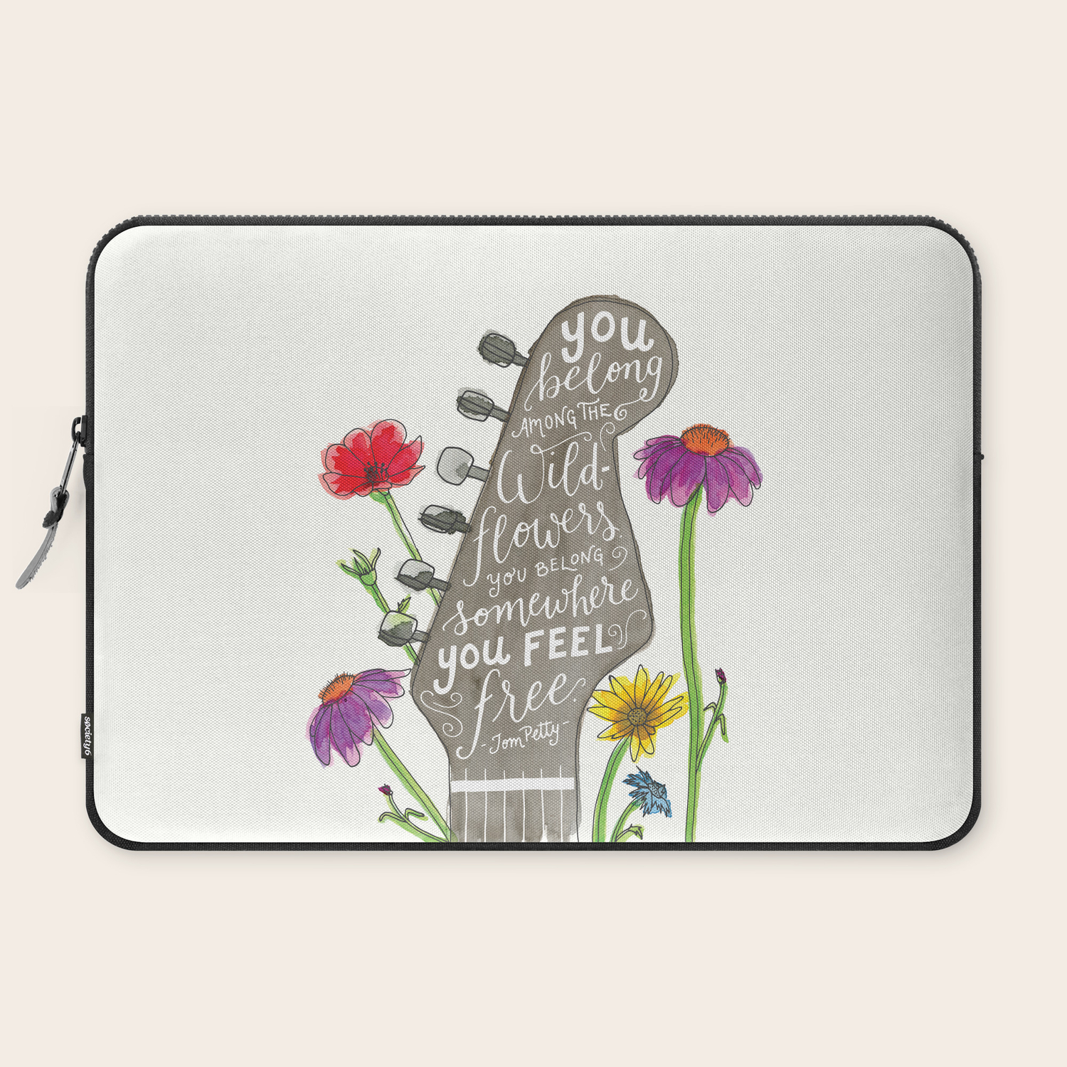 You Belong Among The Wildflowers Tom Petty Quote Watercolor Guitar Illustration Hand Lettering Laptop Sleeve By Thejonellejones Society6