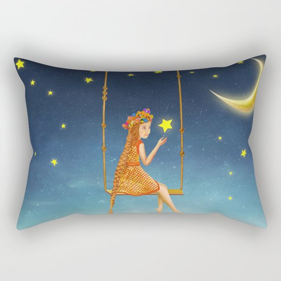 The lovely girl shakes on a swing , illustration art Rectangular Pillow