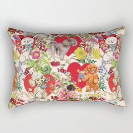 Poodles and Cats Celebrate Valentine's Day - Cute pets & flowers vintage illustrations collage   Rectangular Pillow