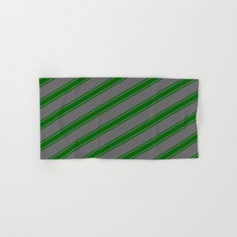 [ Thumbnail: Dim Grey and Dark Green Colored Stripes Pattern Hand & Bath Towel ]