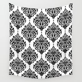 Black and White Damask Wall Tapestry