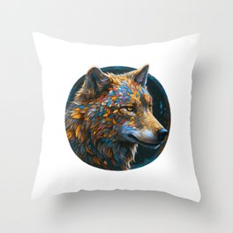Wolf Portrait in the Style of Intricate Psychedelic Patterns Throw Pillow