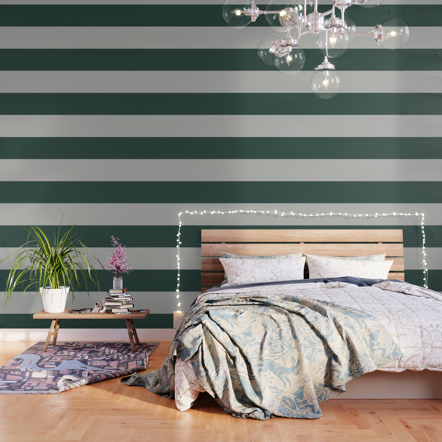 Benjamin Moore 2019 Color Of Year Metropolitan Af 690 And Hunter Green Bold Horizontal Stripes Wallpaper
